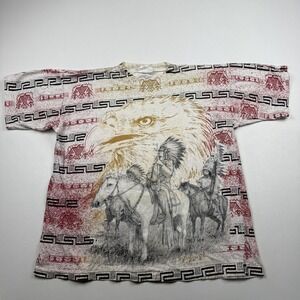 Vintage Native American Eagle Shirt Mens 2XL All Over Print Western 90s Tee